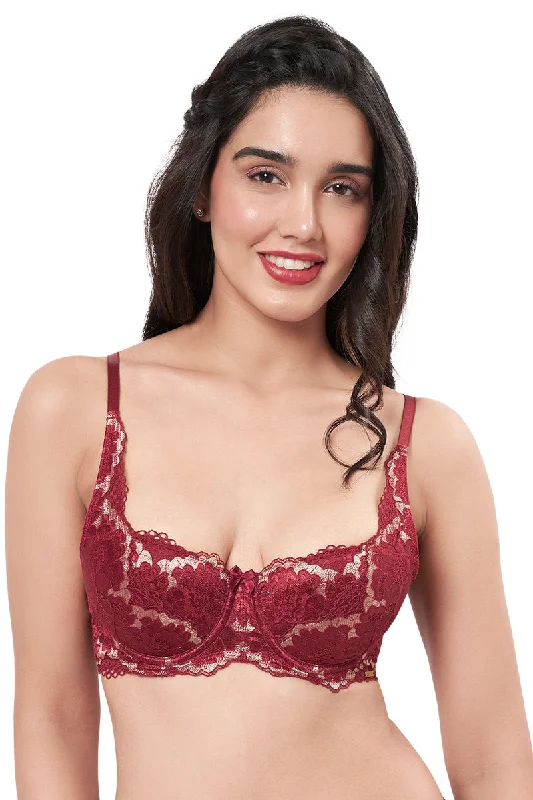 Supportive bras for active lifestyles-Eternal Bliss Lightly Padded Wired Demi Coverage Balconette Bra - Red Berry Supportive bras for active lifestyles-Eternal Bliss Lightly Padded Wired Demi Coverage Balconette Bra - Red Berry