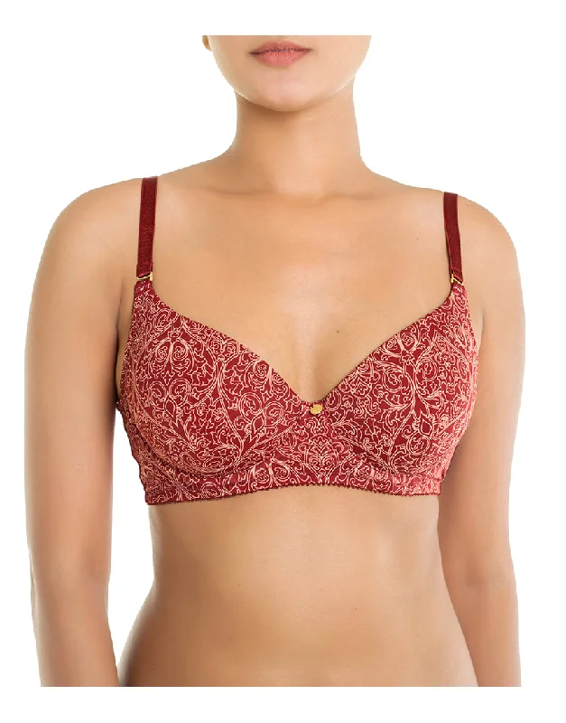 Women's bras for sleeping in comfort-ZEN SERIES LIGHTLY PADDED WIRED LOW BACK BRA WITH SWAN HOOK STRAP-MERLOT Women's bras for sleeping in comfort-ZEN SERIES LIGHTLY PADDED WIRED LOW BACK BRA WITH SWAN HOOK STRAP-MERLOT