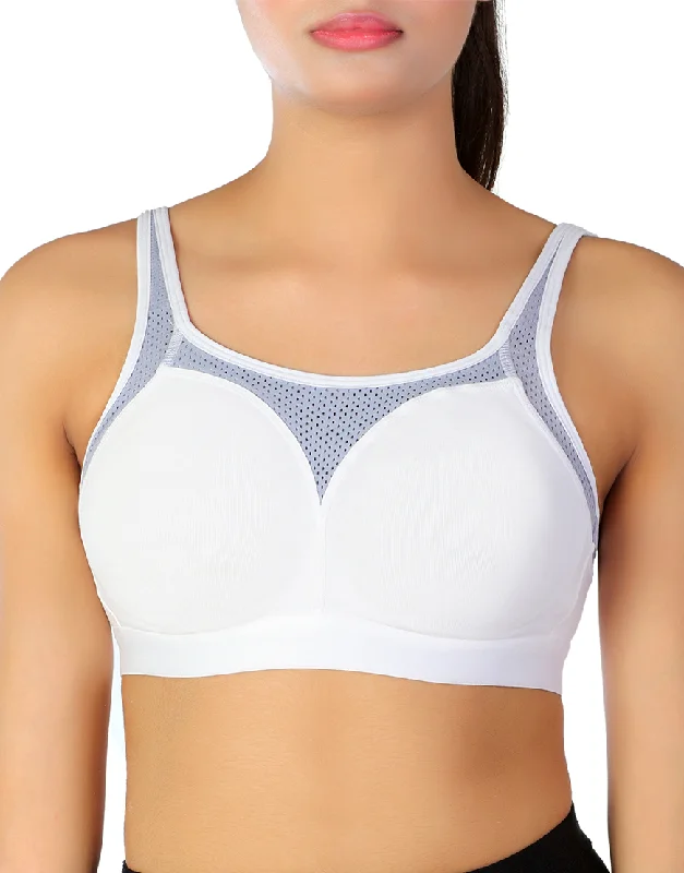 Comfortable sports bras for yoga-Losha cotton double layered medium to high impact sports bra-White Comfortable sports bras for yoga-Losha cotton double layered medium to high impact sports bra-White