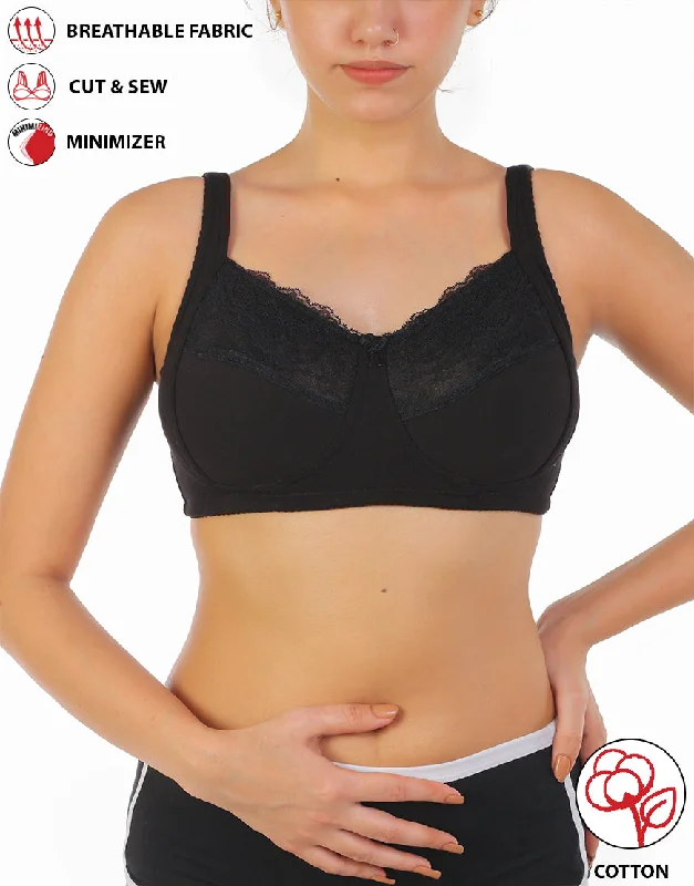Bra sets with matching panties-LOSHA COTTON DOUBLE LAYERED SAG LIFT MINIMIZER BRA-BLACK Bra sets with matching panties-LOSHA COTTON DOUBLE LAYERED SAG LIFT MINIMIZER BRA-BLACK