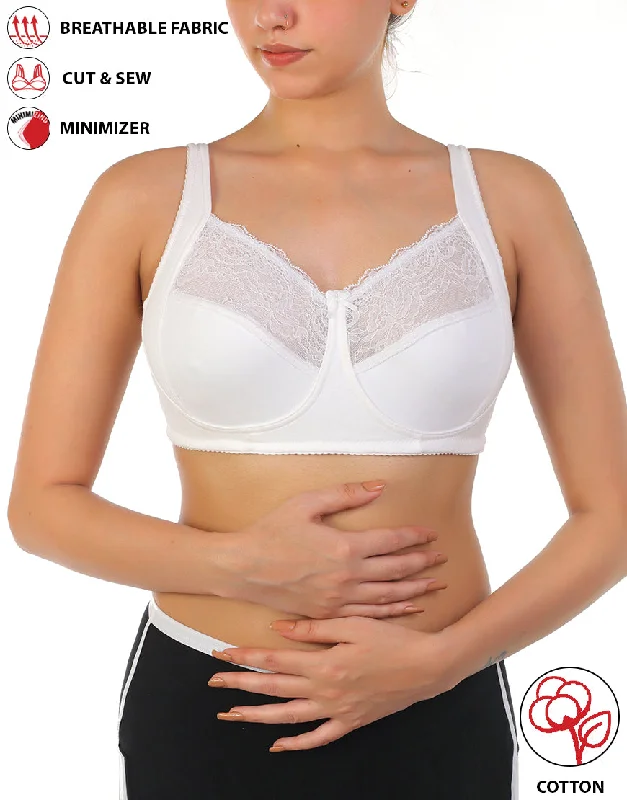 Plus-size bras with full support-LOSHA COTTON DOUBLE LAYERED SAG LIFT MINIMIZER BRA-WHITE Plus-size bras with full support-LOSHA COTTON DOUBLE LAYERED SAG LIFT MINIMIZER BRA-WHITE