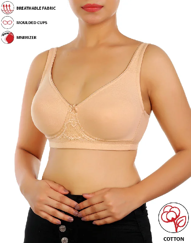 Wireless bras with extra padding-LOSHA COTTON FULL COVERAGE SINGLE LAYERED WIRE-FREE BRA -SKIN