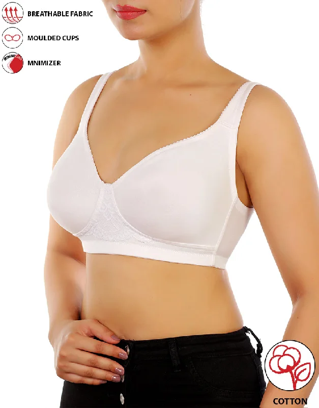 Underwire bras for structured support-LOSHA COTTON FULL COVERAGE SINGLE LAYERED WIRE-FREE BRA -WHITE Underwire bras for structured support-LOSHA COTTON FULL COVERAGE SINGLE LAYERED WIRE-FREE BRA -WHITE