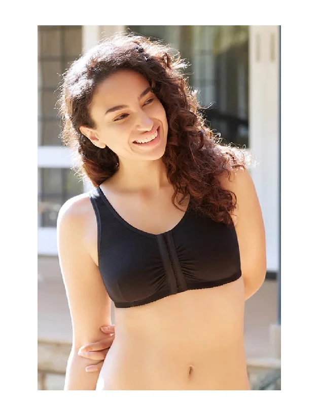 Convertible bras for multiple looks-Plus Size Cotton Wire-free Darted Cup Front Open Bra - BLACK Convertible bras for multiple looks-Plus Size Cotton Wire-free Darted Cup Front Open Bra - BLACK