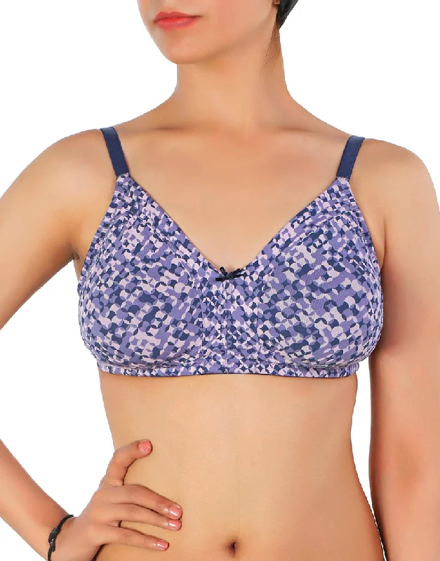 Women's bras for all body types-LOSHA DOUBLE LAYERED FULL COVERAGE COTTON WIREFREE BRA WITH DIAMOND GEOMETRIC-PURPLE PRINT Women's bras for all body types-LOSHA DOUBLE LAYERED FULL COVERAGE COTTON WIREFREE BRA WITH DIAMOND GEOMETRIC-PURPLE PRINT