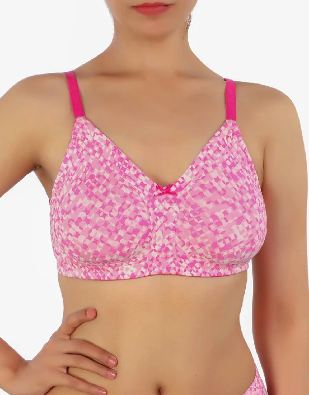 Sports bras for gym workouts-LOSHA DOUBLE LAYERED FULL COVERAGE COTTON WIREFREE BRA WITH DIAMOND GEOMETRIC-PINK PRINT Sports bras for gym workouts-LOSHA DOUBLE LAYERED FULL COVERAGE COTTON WIREFREE BRA WITH DIAMOND GEOMETRIC-PINK PRINT