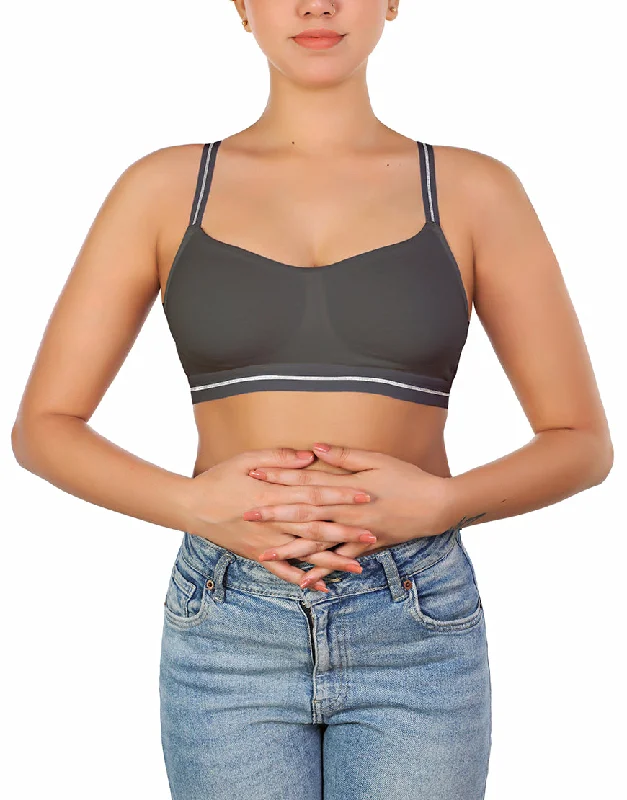 Lacy bras for special occasions-LOSHA DOUBLE LAYERED COTTON WIREFREE BRA WITH GLITTER ELASTIC WAIST BAND -GREY Lacy bras for special occasions-LOSHA DOUBLE LAYERED COTTON WIREFREE BRA WITH GLITTER ELASTIC WAIST BAND -GREY