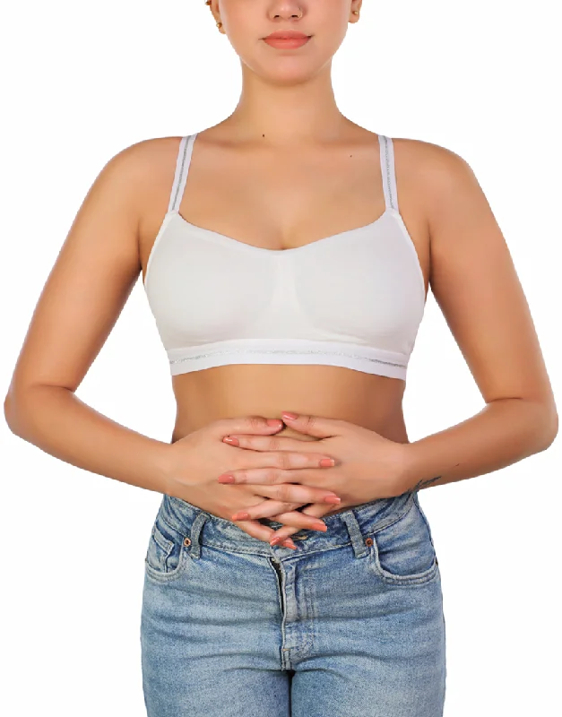 T-shirt bras for smooth fitting-LOSHA DOUBLE LAYERED COTTON WIREFREE BRA WITH GLITTER ELASTIC WAIST BAND -WHITE T-shirt bras for smooth fitting-LOSHA DOUBLE LAYERED COTTON WIREFREE BRA WITH GLITTER ELASTIC WAIST BAND -WHITE