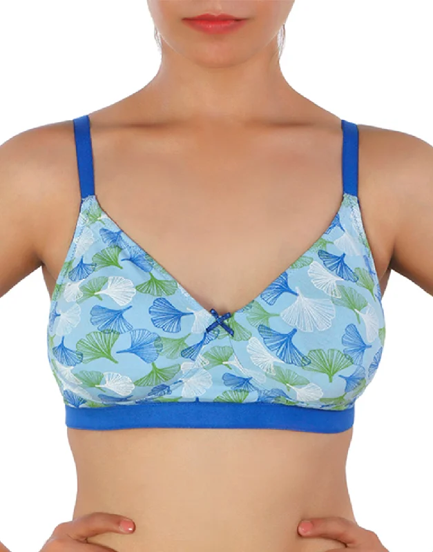 Best bras for uneven breasts-LOSHA DOUBLE LAYERED COTTON WIREFREE BRA WITH FLORAL PRINT-BLUE Best bras for uneven breasts-LOSHA DOUBLE LAYERED COTTON WIREFREE BRA WITH FLORAL PRINT-BLUE