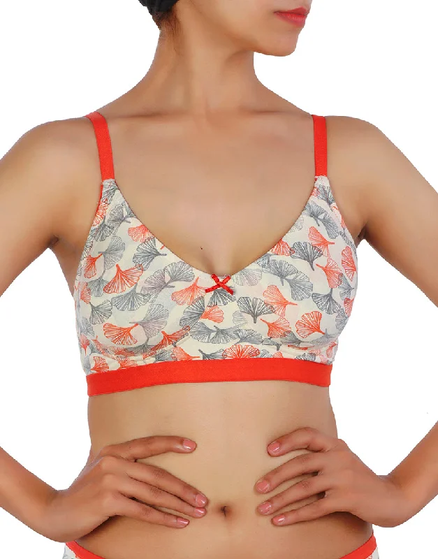 Underwire bras for structured shape-LOSHA DOUBLE LAYERED COTTON WIREFREE BRA PRINTED BRA -ORANGE Underwire bras for structured shape-LOSHA DOUBLE LAYERED COTTON WIREFREE BRA PRINTED BRA -ORANGE