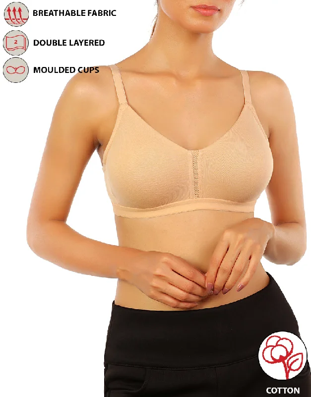 Full cup bras for maximum support-LOSHA DOUBLE LAYERED WIRE-FREE BRA WITH HIGH MID PANEL -SKIN Full cup bras for maximum support-LOSHA DOUBLE LAYERED WIRE-FREE BRA WITH HIGH MID PANEL -SKIN