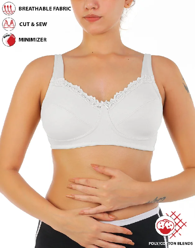 Multi-way bras for versatile wear-LOSHA FULL COVERAGE SUPER SUPPORT CUT & SEW CUPS MINIMIZER BRA-WHITE Multi-way bras for versatile wear-LOSHA FULL COVERAGE SUPER SUPPORT CUT & SEW CUPS MINIMIZER BRA-WHITE