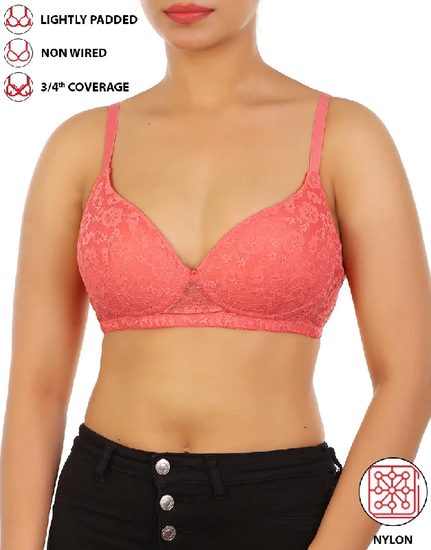 Best bras for side support-LOSHA LIGHTLY PADDED WIRE-FREE 3/4TH COVERAGE ALL OVER LACE BRA- GEORGIA PEACH Best bras for side support-LOSHA LIGHTLY PADDED WIRE-FREE 3/4TH COVERAGE ALL OVER LACE BRA- GEORGIA PEACH
