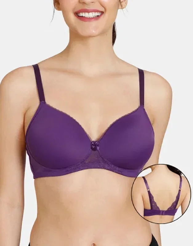 Front-closure bras for ease of wear-Losha Wireless Go To T-Shirt Bra With a Touch Of Lace-PARACHUTE PURPLE Front-closure bras for ease of wear-Losha Wireless Go To T-Shirt Bra With a Touch Of Lace-PARACHUTE PURPLE