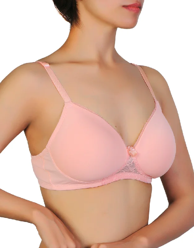 Sports bras with moisture-wicking fabric-Losha Wireless Go To T-Shirt Bra With a Touch Of Lace-PEACH PEARL Sports bras with moisture-wicking fabric-Losha Wireless Go To T-Shirt Bra With a Touch Of Lace-PEACH PEARL