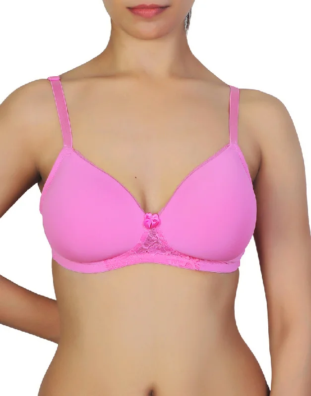 Breathable sports bras for running-Losha Wireless Go To T-Shirt Bra With a Touch Of Lace-PINK COSMOS