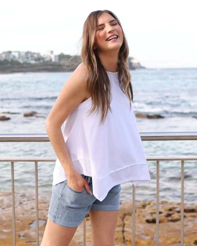 Maternity bras that are compatible with breastfeeding accessories and pillows during breastfeeding-Luana Maternity Asymmetric Cotton Tee - White Maternity bras that are compatible with breastfeeding accessories and pillows during breastfeeding-Luana Maternity Asymmetric Cotton Tee - White