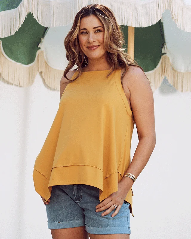 Nursing bras with a scoop neckline for style-Luana Maternity Asymmetric Cotton Tee - Sunshine Yellow