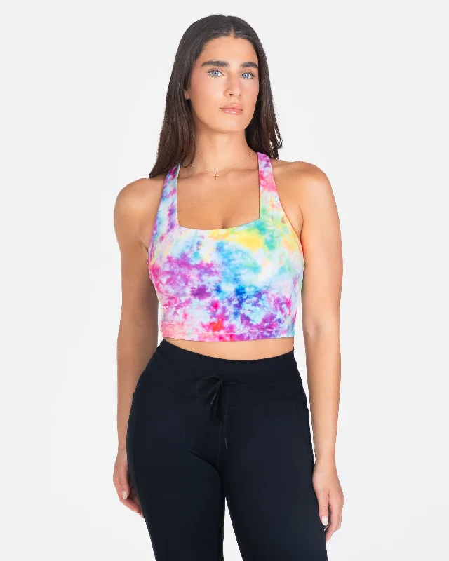 Sports bras for post-surgery comfort-Lux Performance Crop - Rainbow Tie Dye - FINAL SALE