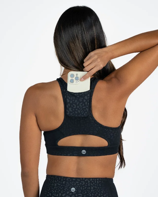 Sports bras with moisture-wicking fabric-Lux Sarah Sports Bra - Black Leopard