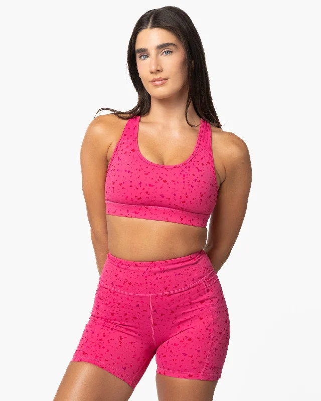 Sports bras with mesh panels for ventilation-Lux Sarah Sports Bra - Hibiscus Terrazzo