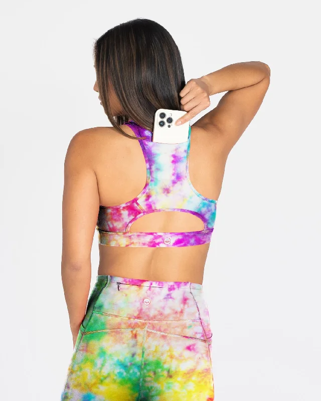 Compression-style sports bras for women-Lux Sarah Sports Bra - Rainbow Tie Dye