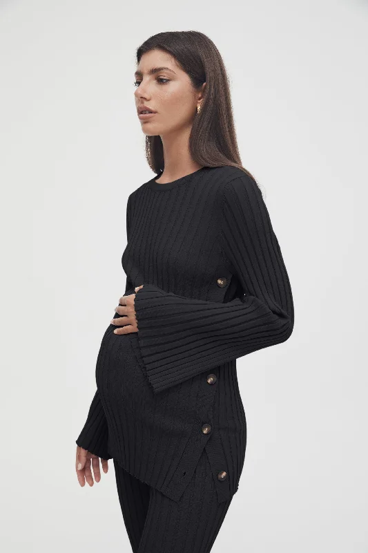 Nursing bras with a focus on support and stability-Luxe L/S Button Knit (Black)