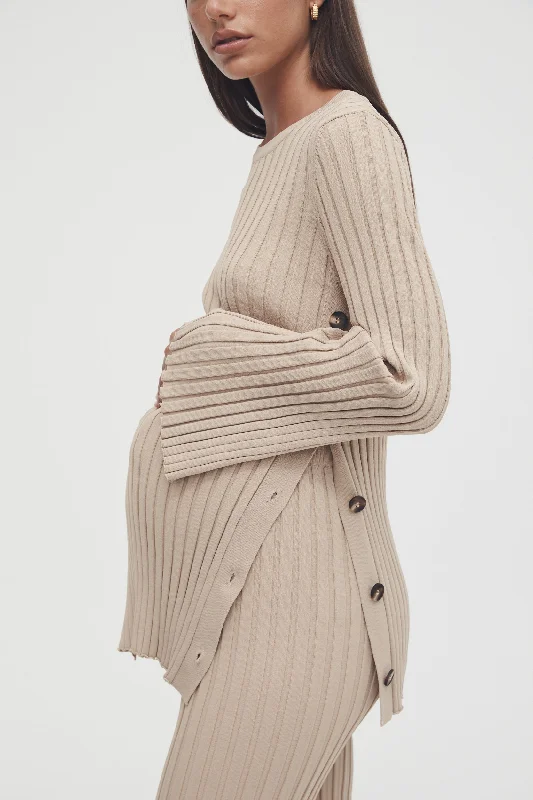 Nursing bras with a focus on ease of use for first-time breastfeeding mothers-Luxe L/S Button Knit (Latte) Nursing bras with a focus on ease of use for first-time breastfeeding mothers-Luxe L/S Button Knit (Latte)