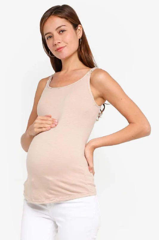 Maternity bras that are compatible with breastfeeding accessories and pillows during breastfeeding-Madalene Nursing Top Camisole Beige Maternity bras that are compatible with breastfeeding accessories and pillows during breastfeeding-Madalene Nursing Top Camisole Beige
