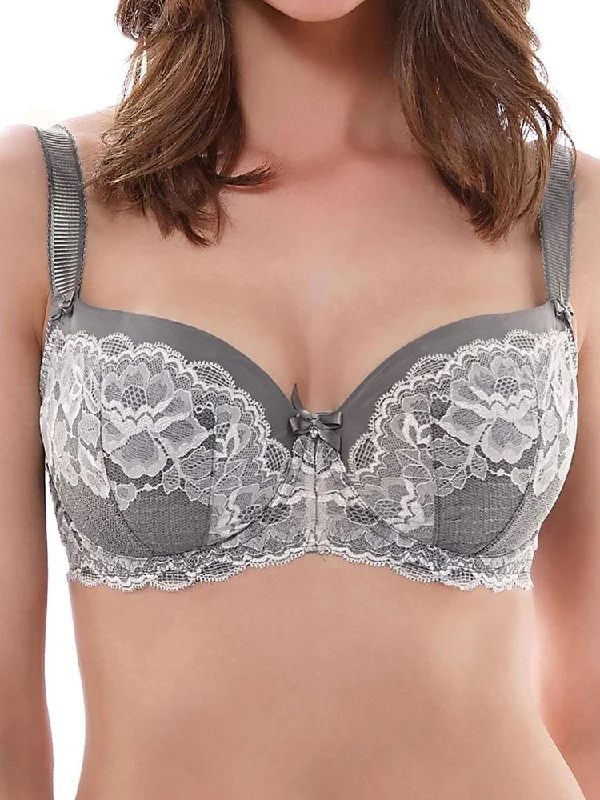 Full coverage bras for plus-size women-Marianna Padded Half Cup Bra - Silver