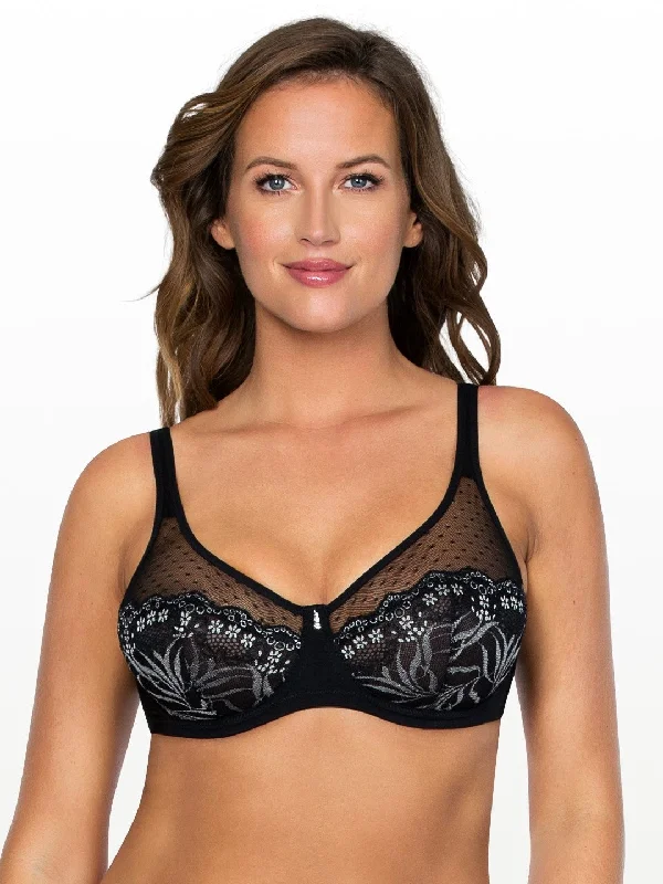 Comfortable bras for workwear-Marrianne Unlined Wire Bra - Black w Silver - P5152