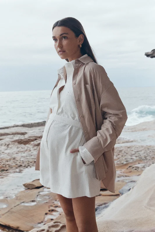 Maternity bras suitable for women with larger breasts and extra lift during breastfeeding-Cotton Poplin Shirt (Light Mocha) Maternity bras suitable for women with larger breasts and extra lift during breastfeeding-Cotton Poplin Shirt (Light Mocha)