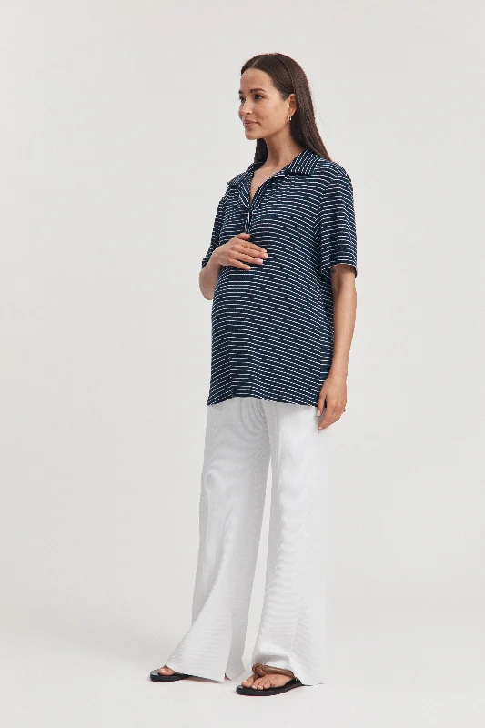 Nursing bras with a focus on support and stability during physical activities and outdoor sports during breastfeeding-SS Collar Jersey Boyfriend Tee (Navy/White Stripe) Nursing bras with a focus on support and stability during physical activities and outdoor sports during breastfeeding-SS Collar Jersey Boyfriend Tee (Navy/White Stripe)