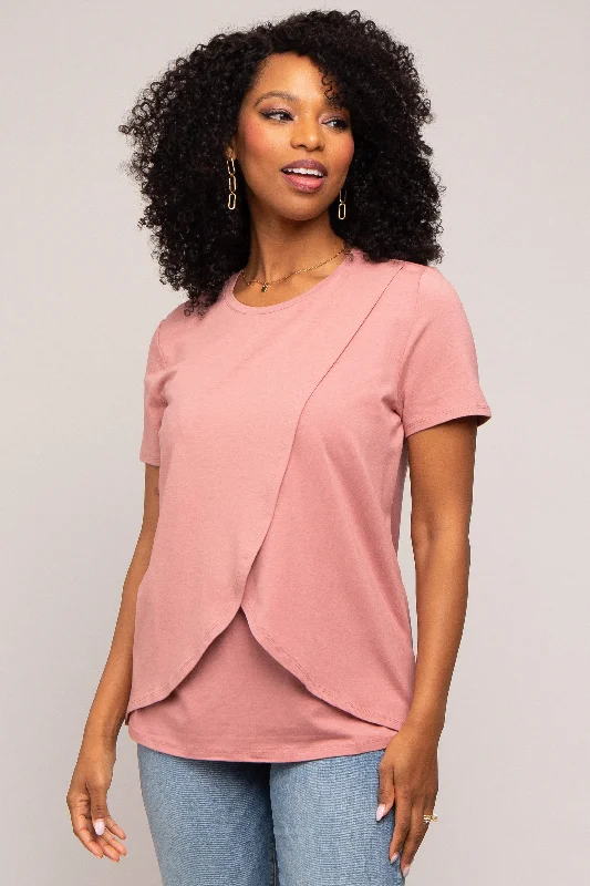 Nursing bras with a focus on comfort during cold winter months and indoor activities-Mauve Bravado Designs Short Sleeve Nursing Top Nursing bras with a focus on comfort during cold winter months and indoor activities-Mauve Bravado Designs Short Sleeve Nursing Top