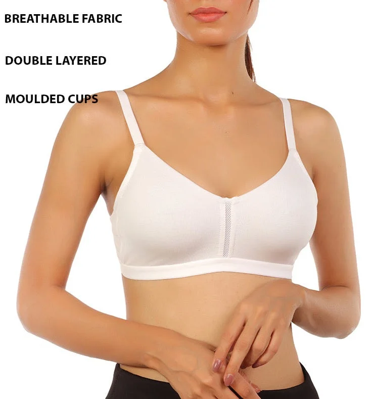 Soft cotton bras for sensitive skin-LOSHA DOUBLE LAYERED WIRE-FREE BRA WITH HIGH MID PANEL -WHITE Soft cotton bras for sensitive skin-LOSHA DOUBLE LAYERED WIRE-FREE BRA WITH HIGH MID PANEL -WHITE