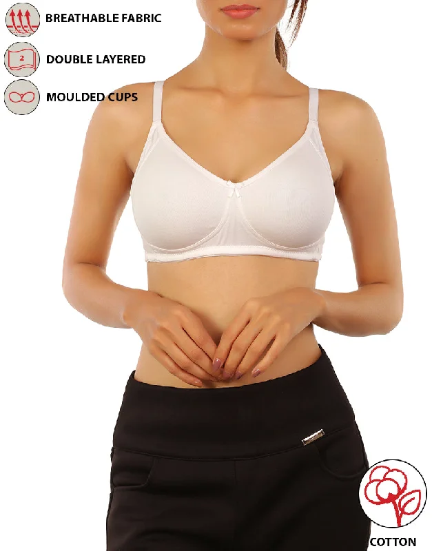 Comfortable bras for all-day wear-LOSHA COTTON DOUBLE LAYERED WIRE-FREE BRA-WHITE Comfortable bras for all-day wear-LOSHA COTTON DOUBLE LAYERED WIRE-FREE BRA-WHITE