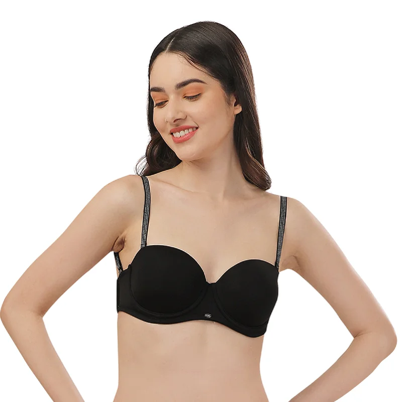 Seamless bras for smooth fit under clothes-Medium Coverage Padded Underwired Multiway Transparent Back Bra FB-541 Seamless bras for smooth fit under clothes-Medium Coverage Padded Underwired Multiway Transparent Back Bra FB-541