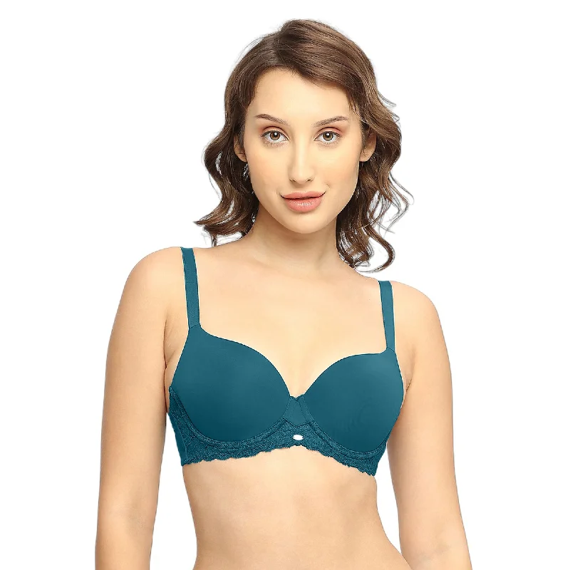 Colorful bras for daily fashion-Medium Coverage Padded Wired Lace Bra-FB-550