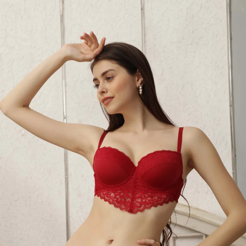 Lace bras for romantic occasions-Semi/Medium Coverage Padded Wired Demi Cup Lace Bra FB-546