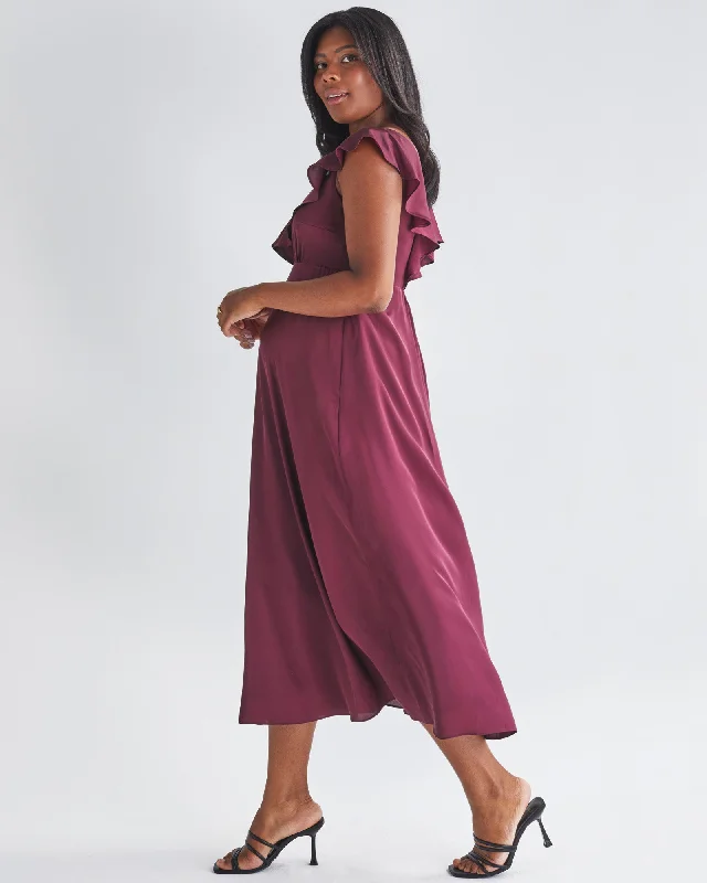 Maternity bras designed for women with sensitive skin-Mika Maternity Evening Ruffle Dress in Wine