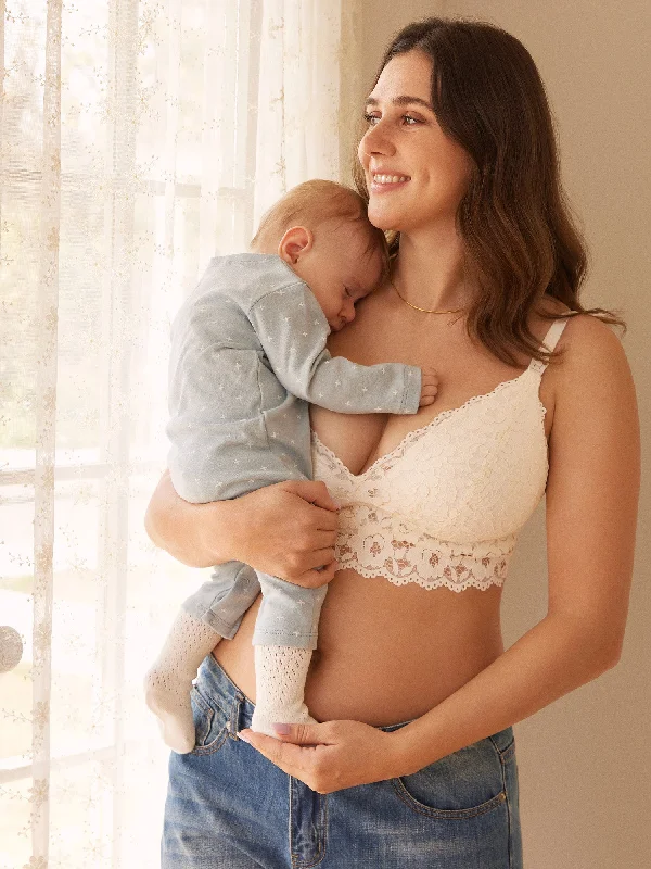 Nursing bras with a focus on flexibility and adjustability during postpartum changes and weight loss during breastfeeding-More Coverage Lace Plunge Nursing Bralette Nursing bras with a focus on flexibility and adjustability during postpartum changes and weight loss during breastfeeding-More Coverage Lace Plunge Nursing Bralette