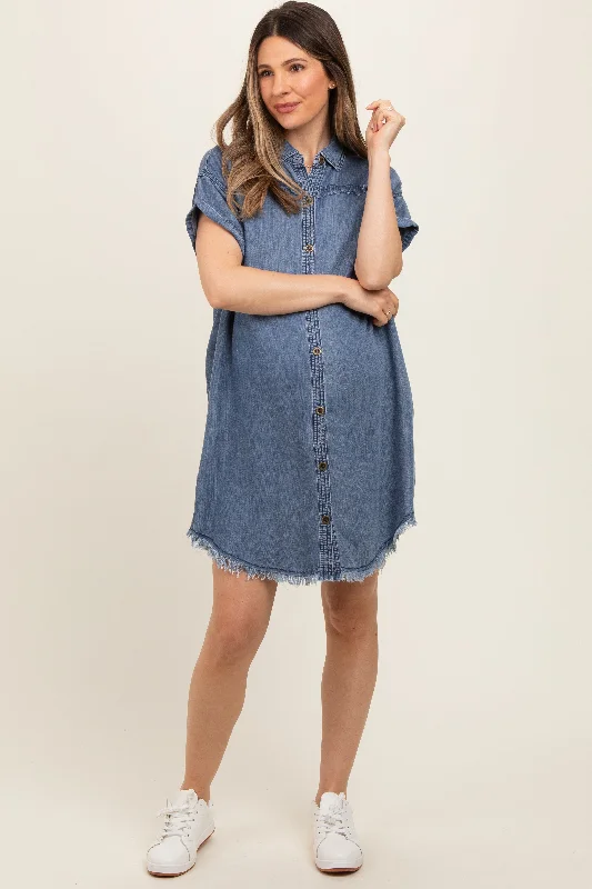 Nursing bras with a focus on support and stability during physical activities and outdoor sports during breastfeeding-Navy Chambray Frayed Button Down Maternity Dress Nursing bras with a focus on support and stability during physical activities and outdoor sports during breastfeeding-Navy Chambray Frayed Button Down Maternity Dress