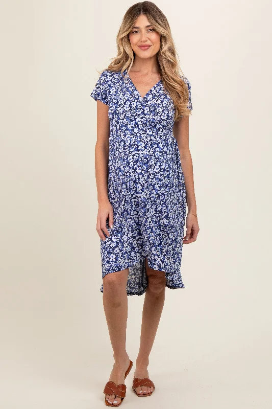Maternity bras that are recommended by lactation consultants and breastfeeding experts during breastfeeding-Navy Floral Wrap Maternity Midi Dress Maternity bras that are recommended by lactation consultants and breastfeeding experts during breastfeeding-Navy Floral Wrap Maternity Midi Dress