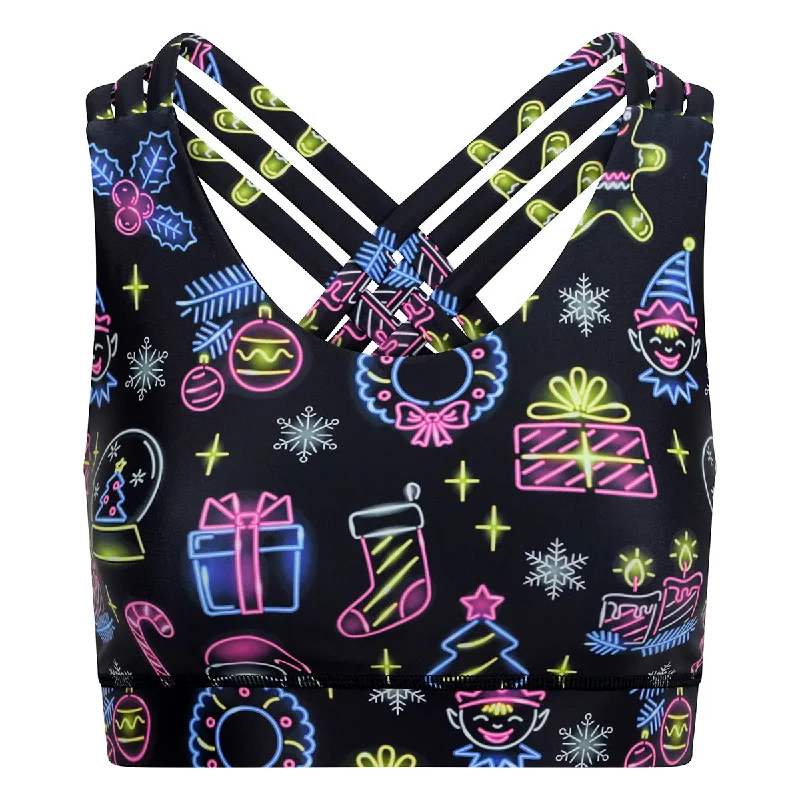 Sports bras for everyday exercise-Neon Christmas Cross Back Bra