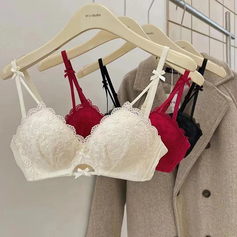 Women's bras with thick straps for support-New Cute Lace Flower Embroidered Adjustable Straps Push Up Bridal Padded Bra 834 Women's bras with thick straps for support-New Cute Lace Flower Embroidered Adjustable Straps Push Up Bridal Padded Bra 834