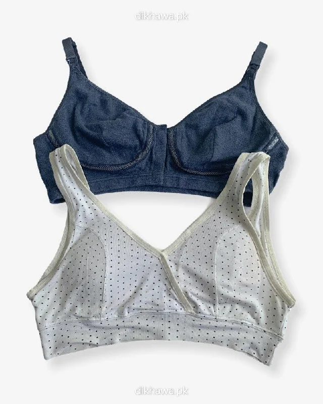 Non wired bras for women who prioritize ease of use-Non Padded Ladies Jogging Bra - Sports Bra - Soft Padded Imported Stocklot Branded Pushup Bra - Single Padded Bra - Pack of 2