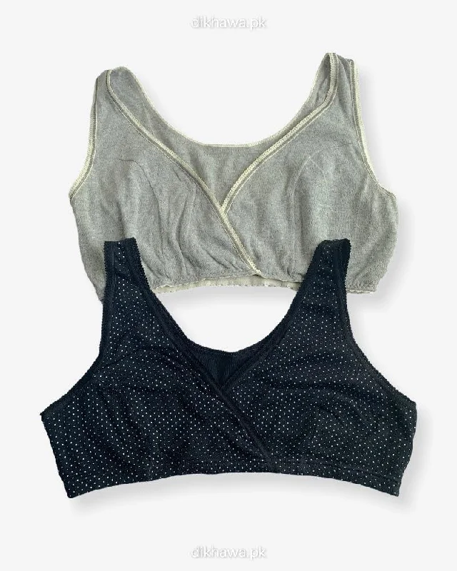 Wireless bras with a focus on comfort and style-Non Padded Ladies Jogging Bra - Sports Bra - Soft Padded Imported Stocklot Branded Pushup Bra - Single Padded Bra - Pack of 2