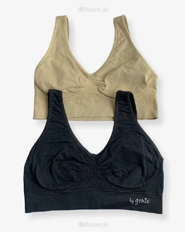 Soft cup bras for women who want a seamless look-Non Padded Ladies Jogging Bra - Sports Bra - Soft Padded Imported Stocklot Branded Pushup Bra - Single Padded Bra - Pack of 2