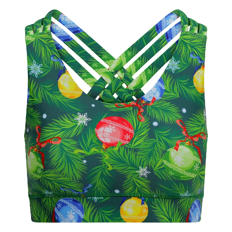 Comfortable sports bras for yoga-Oh Christmas Tree Cross Back Bra