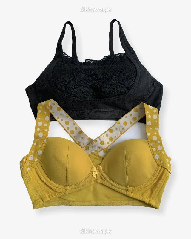Soft cup bras for easy care-Pack Of 2 - Girls,Women Sports Non Padded Bra Ladies Jogging Bra Imported Stocklot Branded Sports Bra